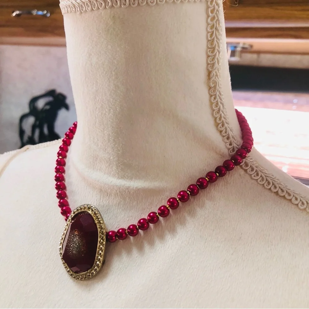 Handcrafted repurpose faceted glitter dome pendant Czech glass Pearl necklace